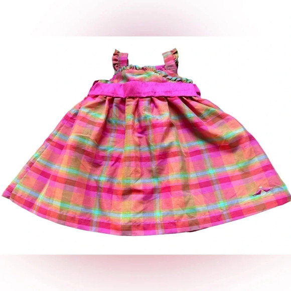 Lilybird Girls Pink Multicolor Plaid Ruffle Strap Bow Back Dress Size 2 - Picture 1 of 4